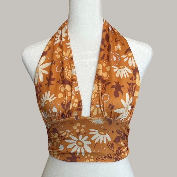 Princess Polly NWOT Retro Brown orange groovy halter top Size USA 4 - Picture 5 of 8
